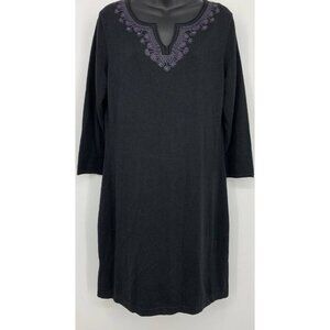 Tommy Bahama Black Pickford Split Neck Dress Womens Medium 3/4 Sleeve NEW NWT